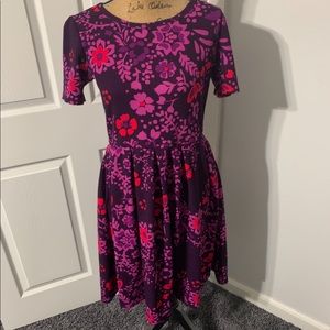 LuLaRoe Purple and Red Floral Fit and Flare Dress. Size L.